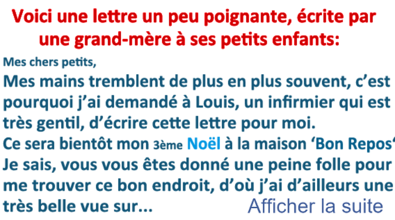 Une lettre d’une grand-mère à ses petits enfants, tellement touchante, aussi tellement drôle