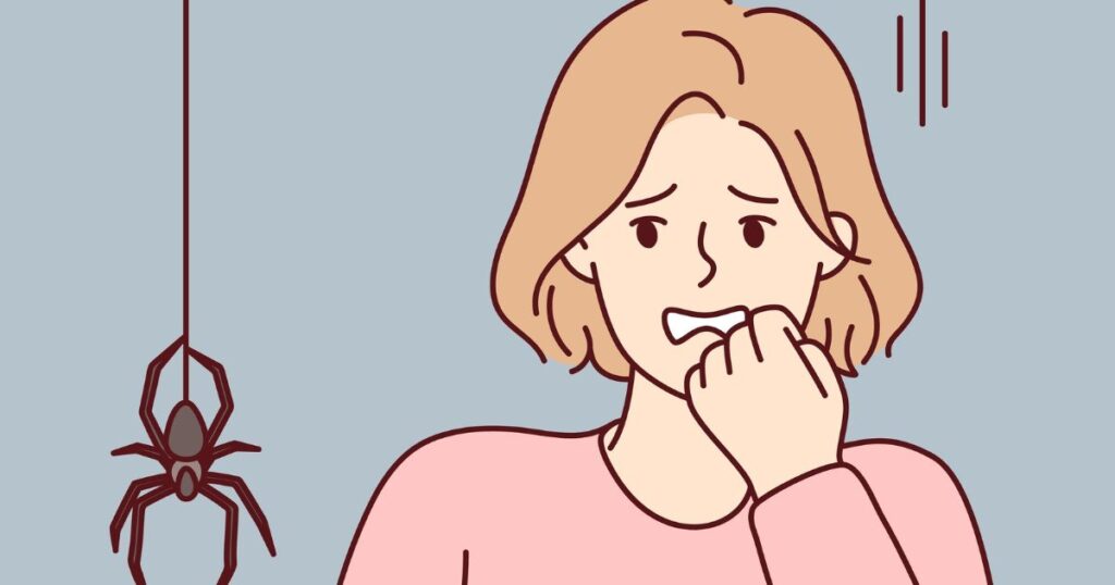 Effrayée par une araignée,