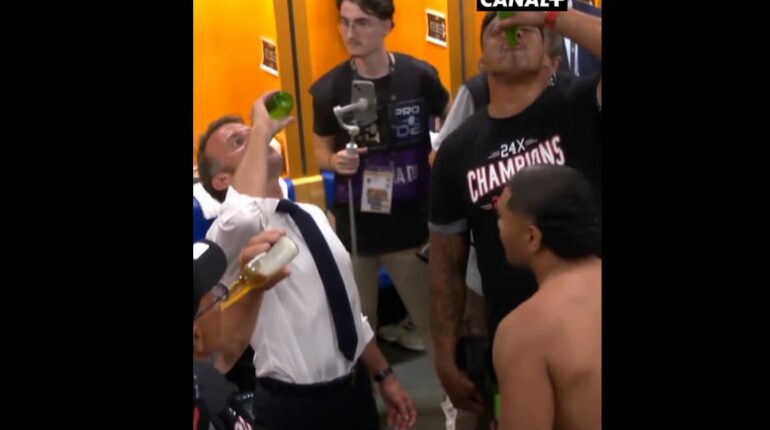 « Vous nous avez régalés… » : Macron et la bière presque cul-sec avec les champions toulousains actualité France. actualité politique France Célébration Rugby sport Top 14