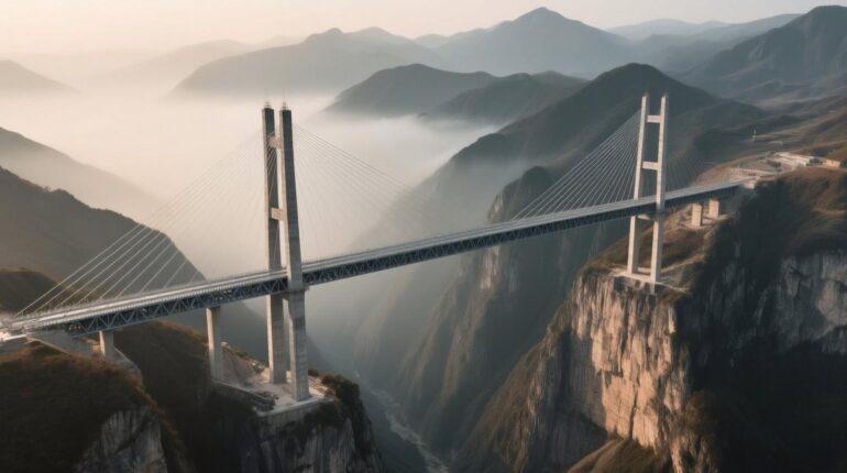 À 625 mètres au-dessus du vide, voici le pont qui transforme 2 heures de route en 2 minutes Architecture Chine Infrastructure Ingénierie Ponts Transport aérien
