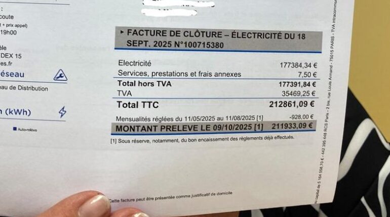 Elle reçoit une facture d’électricité de 211 000 euros et révèle : « J’ai hurlé et j’en ai même… » Consommation électrique Consommation énergie Erreur de facturation Facture d'électricité Litige de voisinage Service client