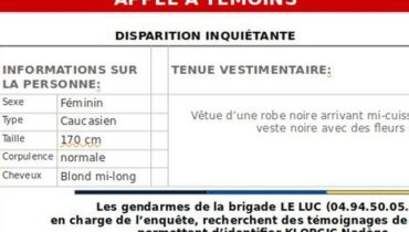 alimentation variee Appel à témoins disparition faits divers Recherche de personnes