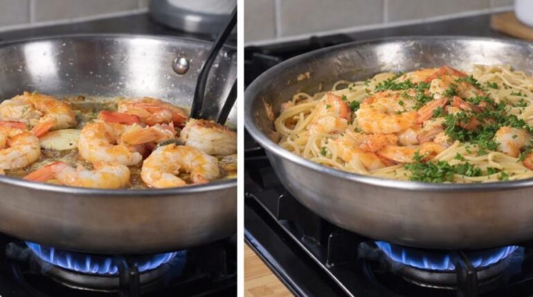 Accident du travail beurre Cauchemar en cuisine Crevettes Cuisine rapide Pâtes Recette facile