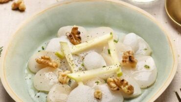 Carpaccio Cuisine française Fruits de mer Noix de Saint-Jacques Pomme caramélisée Recette beauté