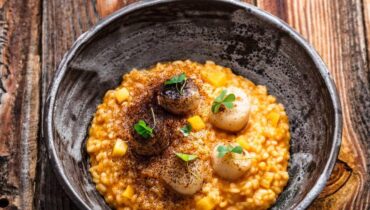 Apéro de Noël Influenceurs Noix de Saint-Jacques Potimarron Recette facile Risotto Vinaigre balsamique