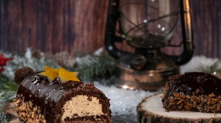 Bûche de Noël Chocolat Dessert envisageable avant les fêtes Praliné Préparation Facile Recette facile