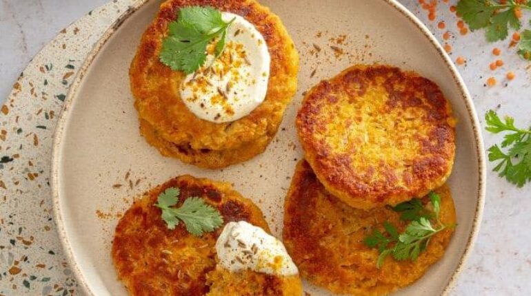 Cuisine végétarienne Fanes de carottes Flocons d'avoine Galettes Lentilles corail Recette beauté