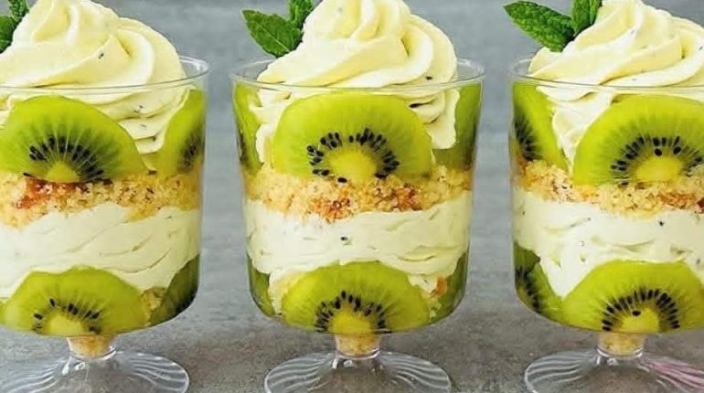 Crème dessert Cuisine facile Dessert sans cuisson Kiwi Recette américaine Verrines 