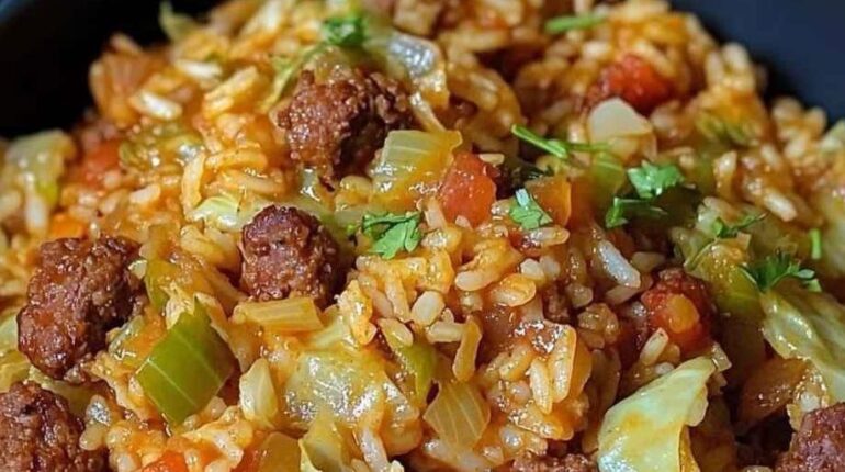 Cajun Cabbage Jambalaya : comment le chou transforme ce classique louisianais en plat économique et nutritif Astuce cuisine Chou frisé Jambalaya Louisiane Plat unique Recette beauté