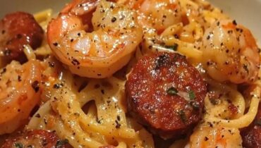 Chorizo Crevettes Cuisine méditerranéenne Plat rapide poivrons Recette beauté Spaghetti