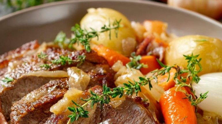 Bouillon maison Cuisine traditionnelle Jus de fruits et légumes Langue de bœuf Légumes braisés Recette américaine 