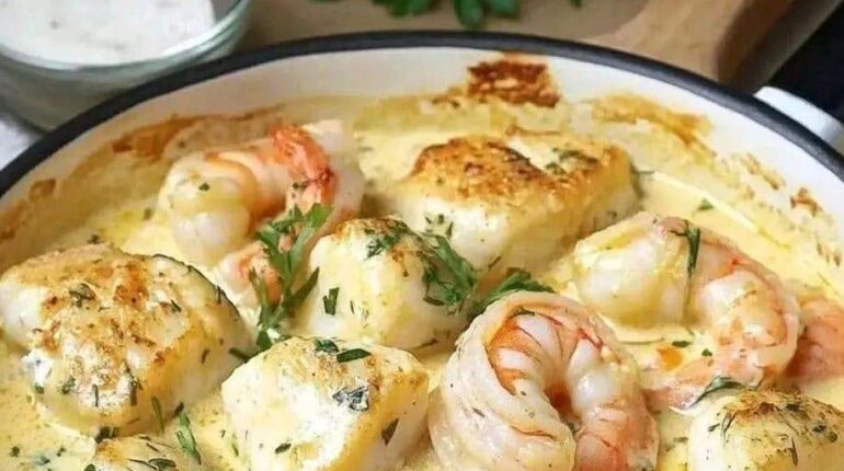 Cabillaud Crevettes Cuisine française Cuisine méditerranéenne Fruits de mer Recette de poisson Sauce crémeuse