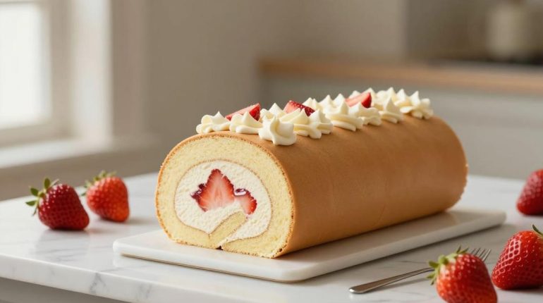 bienfaits fraise Bûche roulée Crème dessert Gâteau roulé Mascarpone Pâtisserie 