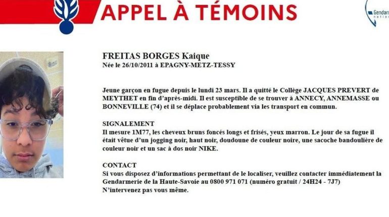 Adolescent Appel à témoins disparition Fugue Haute-Savoie 
