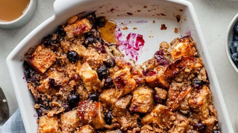 Astuce cuisine Brunch Gâteau aux myrtilles Idée recette Pain perdu Préparation à l'avance 