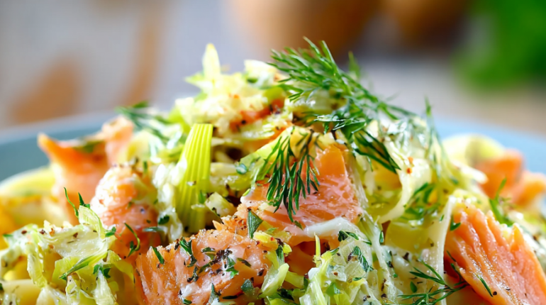 Cuisine rapide Idée recette Plat crémeux Poireaux Saumon fumé Tagliatelles 