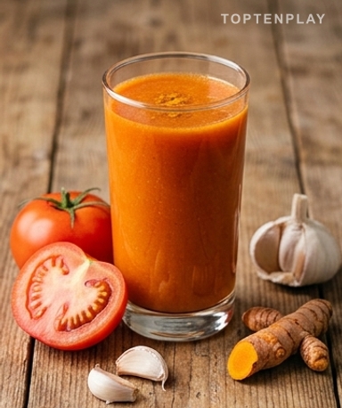 Boisson tomate, ail et curcuma : mon shot anti-inflammatoire du matin