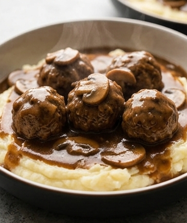 Boulettes de bœuf façon Salisbury steak à la mijoteuse