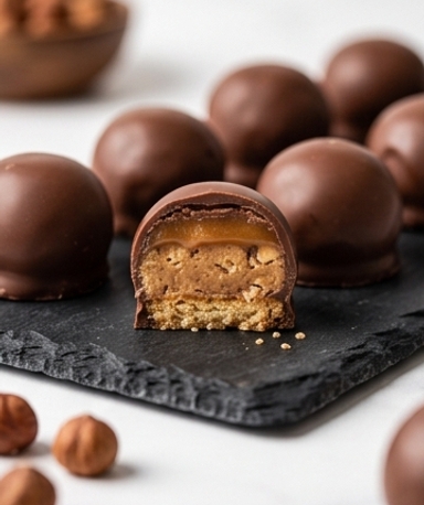 Crunchy Noisettes — Bouchées Praliné & Caramel Salé