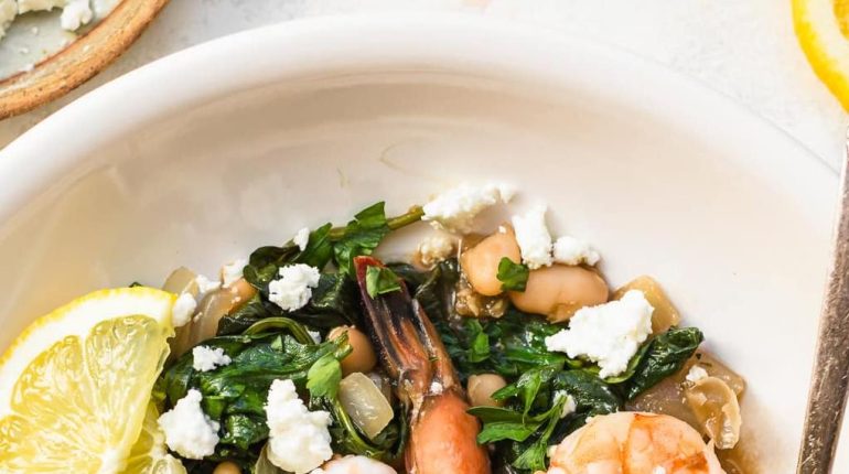 Crevettes Cuisine saine Haricots Blancs Haute teneur en protéines Plat complet Recette rapide 