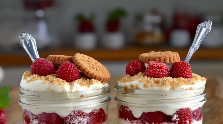 Crème dessert Framboises Idée recette Sans œuf Spéculoos Tiramisu 