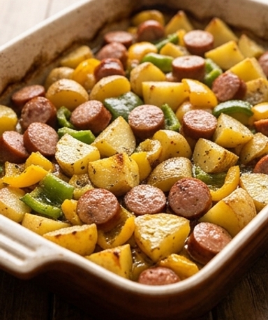 Gratin de Saucisse Fumée et Pommes de Terre au Four