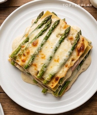 Lasagnes crémeuses aux asperges vertes et fromages fondants