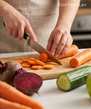 Épluche et coupe grossièrement — la machine s'en charge