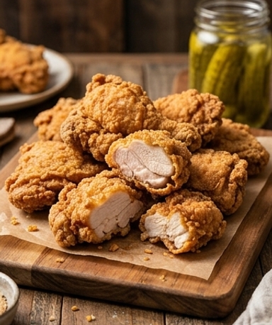 Poulet frit au jus de cornichons