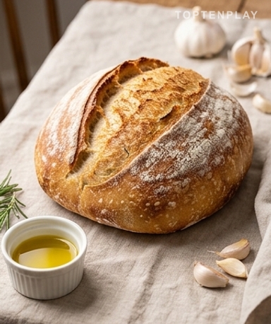 Pain Artisanal sans Pétrissage au Romarin et à l'Ail