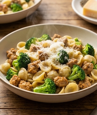 Pâtes à la saucisse de dinde et brocoli