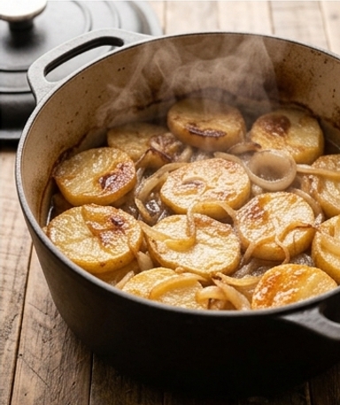 Pommes de terre étouffées aux oignons caramélisés