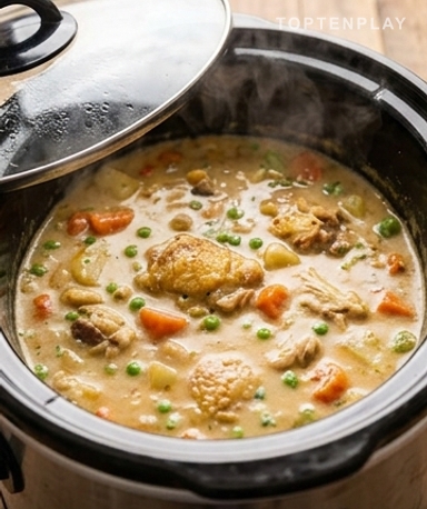 Ajoutez la crème et les petits pois dans les 30 dernières minutes