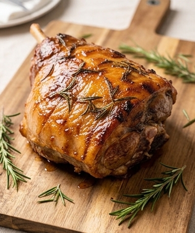 Rôti d'agneau au miel et romarin avec pommes de terre hasselback