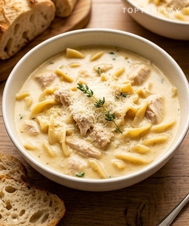Soupe crémeuse au poulet et nouilles : le bol qui fait taire tout le monde à table