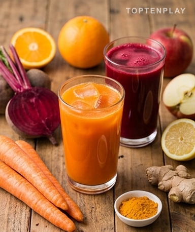 2 Hausgemachte Säfte mit Ingwer und Kurkuma