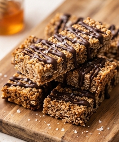 Barres Granola Quinoa-Dattes au Chocolat et Fleur de Sel