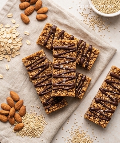 Quinoa-Dattel-Granola-Riegel mit Schokolade und Fleur de Sel