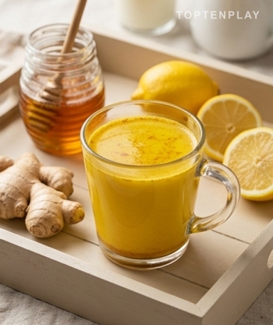 Goldenes Kurkuma-Ingwer-Zitronen-Getränk