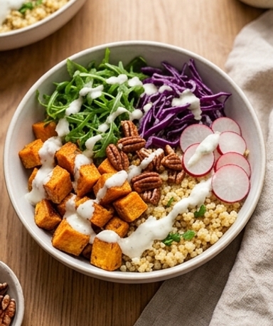 Bowl boulgour légumes rôtis & sauce au Skyr citronnée