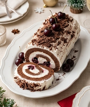 Einfache Schwarzwälder Kirschrolle