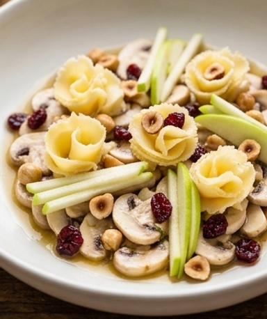 Ceviche de champignons, pomme verte et Tête de Moine
