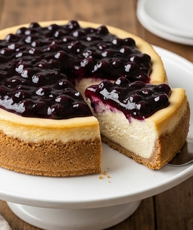 Cheesecake aux myrtilles fraîches avec croûte maison