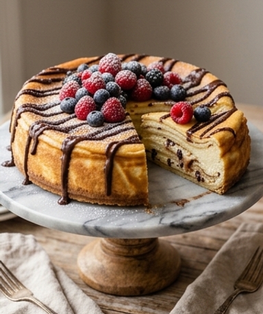 Cheesecake New-Yorkais Fourré aux Crêpes et Ricotta Chocolatée