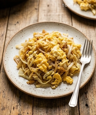 Gebratener Kohl mit Knoblauch-Rührei