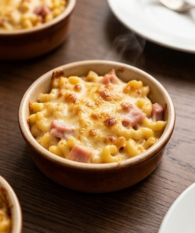 Coquillettes gratinées au jambon de dinde et comté