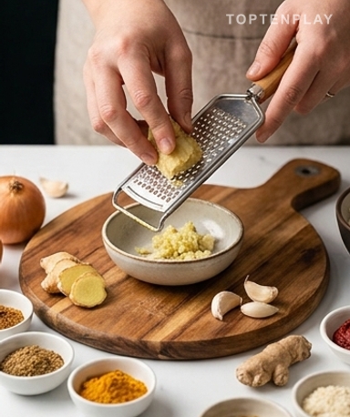 Râpez le gingembre et l'ail — ne les hachez pas