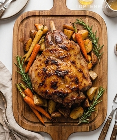 Épaule d'agneau confite au four : fondante à l'ail, miel et moutarde