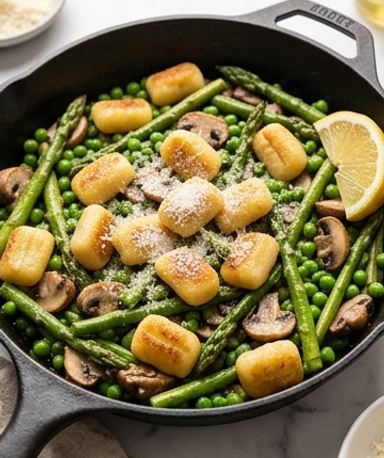 Gnocchi poêlés aux légumes de printemps