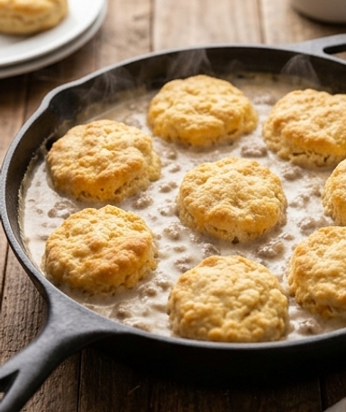 Gratin biscuits & gravy à la poêle
